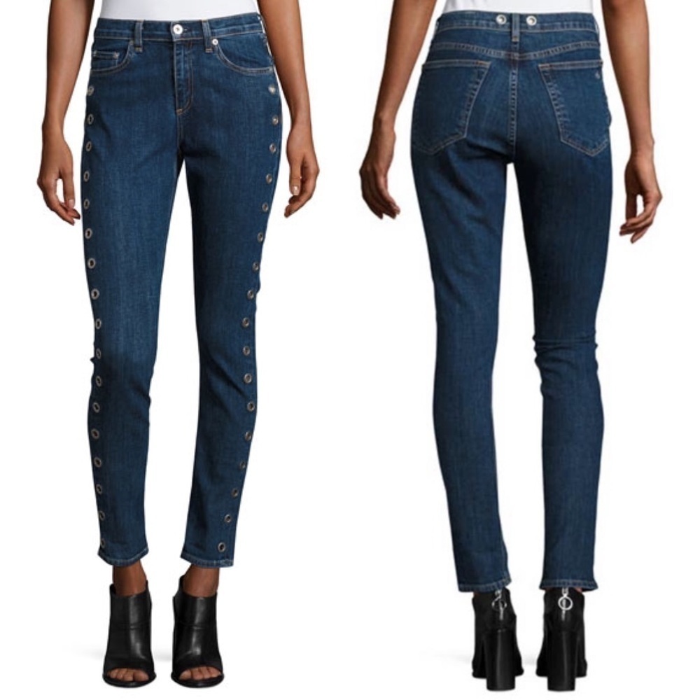 RAG & BONE 10" DRE SLIM BOYFRIEND IN DALTON EYELET HIGH RISE GROMMET BLUE JEANS